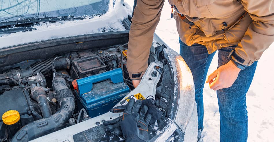 open car hood winter