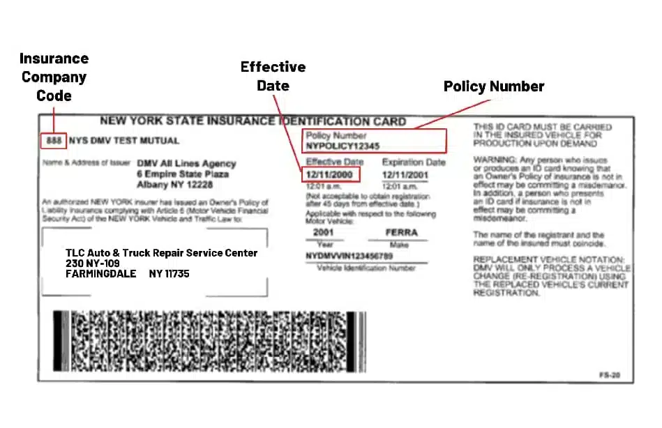 New York State Insurance Identification Card