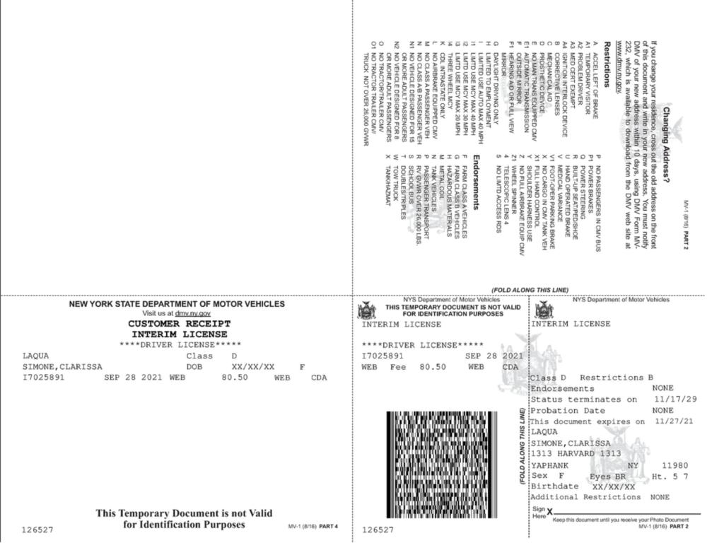temporary license example nys